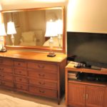 Wood Dresser, Set of Table Lamps and Wall Mirror, TV and Side Table