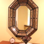 Stunning Wall Mirror With Exotic Pattern And Decorative Clock & Bowl