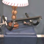 Small Blue Bench With Baseball Lamp And Pull Up Bar