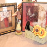 Decorative Items Includes Rooster Picture, Garden Box And Dog Sculpture