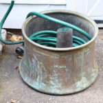 Vintage 18 " Copper Metal Hose Reel Bucket And Hose