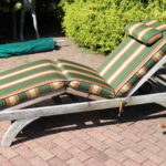 Set Of Barlow Tyrie Adjustable Teak Outdoor Lounge Chairs With Cushions