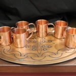 Set Of 6 Copper Coffee Mugs With Platter