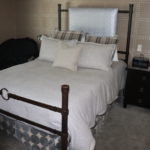 Custom Full Size Metal Bed Frame With Mattress, Bedding And Nightstand
