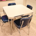Vintage Style 50's Chrome Table With Blue And Silver Sparkle Vinyl Chairs