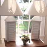 Pair Of White Shutter Style Table Lamps With Secret Storage