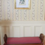 Cane & Wood Entry Bench With Cushion & Floral Print In Gold Frame