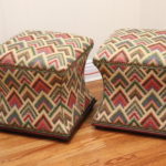 Pair Of Geometric Shaped Upholstered Ottomans In Multicolor Fabric