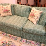 Green & Cream Plaid Upholstered 3 Cushion Roll Arm Sofa