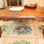French Country Wood Carved Square Cocktail Table With Accessories