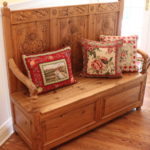 Decorative Wood Carved Floral Storage Bench With 3 Throw Pillows