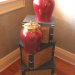 Decorative Boxes With 2 Burgundy & Brass Urns