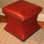 Distressed Red Leather Geometric Shaped Ottoman