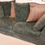 Bauhaus Shelter Arm Sofa W/Dark Green Velvet Flocked Slipcover W/ Coordinating Back Cushions & Ralph Lauren