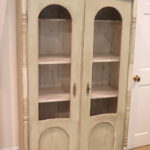 Painted Light Green Shabby Chic Bakers Cabinet With Chicken Wire Inlay Doors