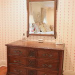 Antique 3 Drawer Wooden Chest With Wood Painted Floral Carved Mirror & Decorative Accessories
