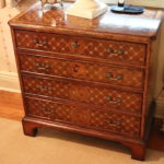 Intricate Inlay Wooden 4 Drawer Chest With Lattice/Floral Design Inlay