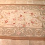 Handmade Aubusson Floral Rug On Tan Background