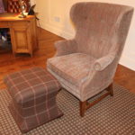 Curved Wing Back Chair In Paisley Print With Coordinating Ottoman