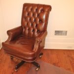 Brown Tufted Leather Clubman Swivel Desk Chair On Wheels