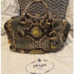 PRADA Pre-Used Python Green Deerskin Leather Handbag