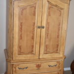 Large Pine Stenciled TV Cabinet/ Armoire With Decorative Hardware