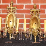Pair Of Stunning Dual Arm Wall Sconces With Decorative Hanging Crystals