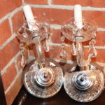 Set Of Elegant Single Arm Glass And Crystal Wall Sconces