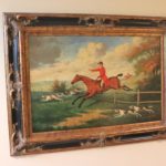 Signed Equestrian Foxhound Painting In Decorative Carved Frame Signed By Artist DaMon Go