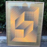 Signed Geometric Pattern Painting In Frame Very Cool 3 Dimensional Artwork