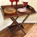 Decorative Bamboo Style Serving Tray Table With Knowles Plate And Candle Holders
