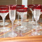 Set Of 6 Stunning Crystal Martini Glasses & 2 Champagne Flutes Two Toned Colored Crystal