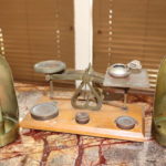 Vintage Scale Set Made In England (Missing Weight) Pocket Ashtray And Candle Sconces