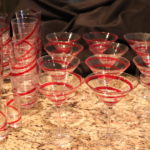 Large Lot Of Candy Cane Swirl Pattern Glassware Includes Martini Glasses, Rocks Glasses & More