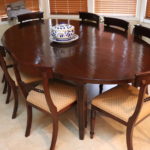 Large Quality Wood Oval Table With Bamboo Style Top Includes 8 Chairs And Italian Soup Tureen