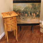 Small French Farm Style Jewelry Stand With Drawers & Metal Detail & Vintage Victorian Style Folding Table