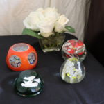 Lot Of Assorted Glass Paperweights With Floral Piece