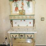 Country Style Cooking Counter With Porcelain Tile And Backsplash