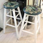 Pair Of Hand Painted Harvest And Wine Motif Counter Stools