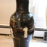 Oversized Asian Style Vase With Detailed Characters And Temple