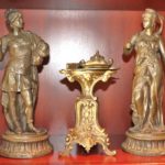 Lot Of Vintage Metal Figurines In Bronze Finish With Brass Miniature Table