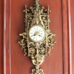 Antiqued Brass/Bronze Colored Reproduction Gothic Style French Cartel Wall Clock