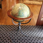 Vintage Replogle 16” World Globe With Wood Band & Cast Iron Tripod Base