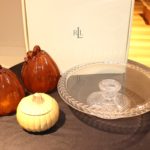 Large 14" Ralph Lauren Crystal Cake Dish With Decorative Glass And Ceramic Pumpkins