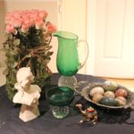 Lot Of Decorative Items Including Blown Glass Pitcher & Glass, Marble Eggs, And Resin Bust
