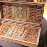 Beautiful Vintage Persian Style Inlaid Backgammon Board With Pieces