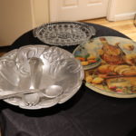 Lazy Susan Serving Tray And Large Metal Bowl With Serving Utensils