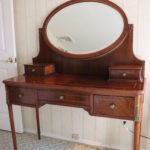 Inlaid Vanity Table With Rotating Mirror And Brass Detail