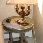 21" Round End Table With Carved Ram Head Legs And Lamp