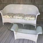 Outdoor Wicker Sofa And Coffee Table With Glass Top